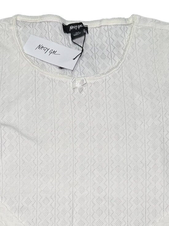 NWT Nasty Gal Y2K Coquette Preppy Pointelle Lace Trim Long Sleeve Top Size 4 - Picture 4 of 5
